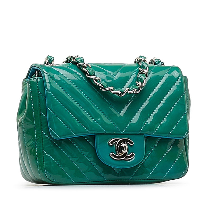 Chanel Cocomark V Stitch Chain Shoulder Bag Emerald Green Patent Leather Ladies CHANEL