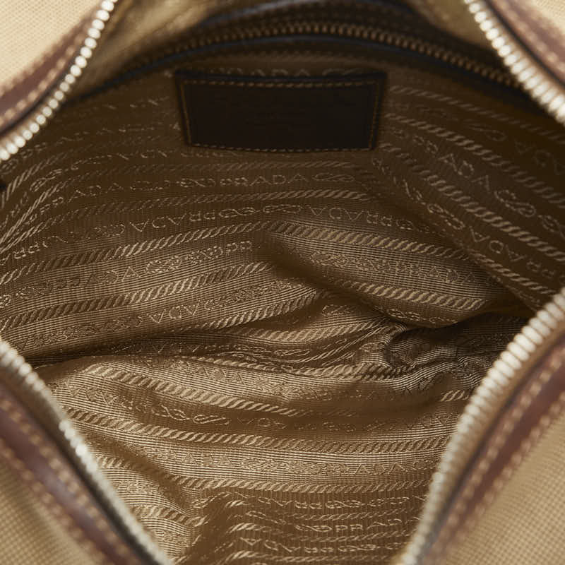 PRADA Shoulder Bag in Canvas/Leather Beige Brown Ladies