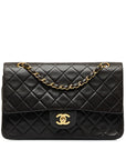 Chanel Double Flat Chain Shoulder Bag Black Gold Ram Skin Ladies Chanel