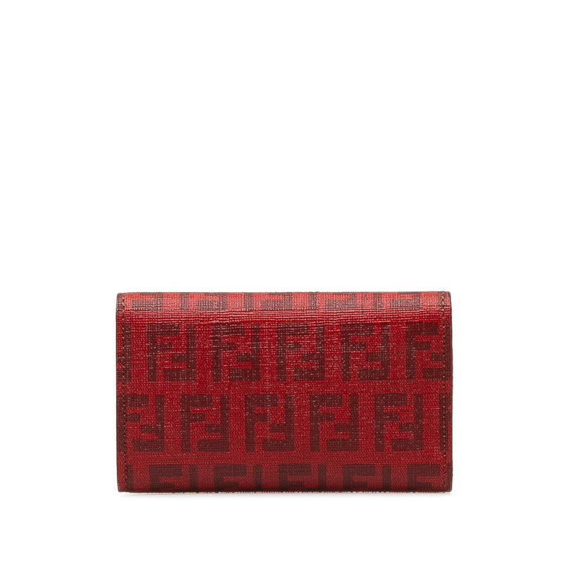 FENDI Zucchino Key Holder In Canvas Leather Red 8AP079