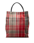 Burberry Nova Check Tote Bag Red Beige Canvas Leather Ladies