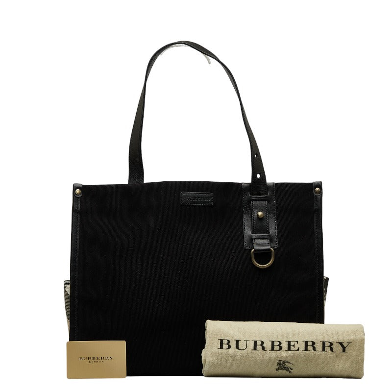 Burberry Nova Check Bag Handbag Black Linen Leather Ladies Burberry
