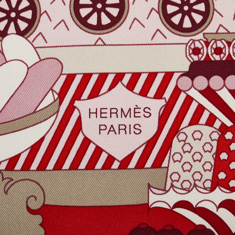 Hermes Carré 90 La Patisserie Francaise Overall carf Red Multicolor Silk  Hermes