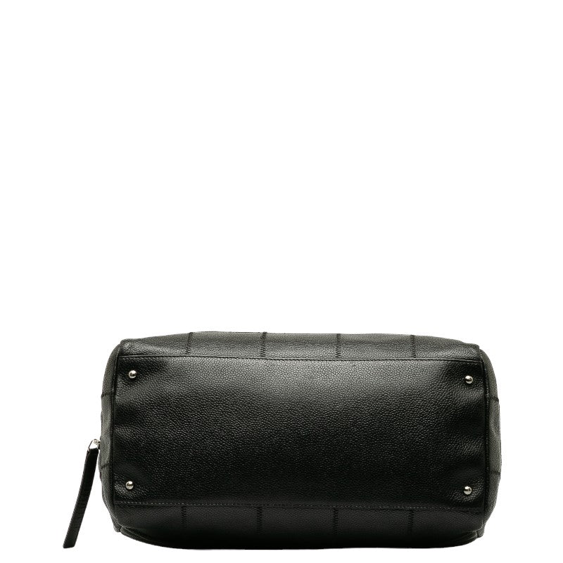 CHANEL Chocolate Bar Logo  Mini Boston Bag Handbag Black Canvas  CHANEL