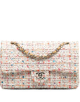 CHANEL Classic Double Flap Chain Shoulder Bag in Tweed Multicolor White