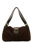 FENDI Mamma Bucket Handbag in Suede Leather Brown