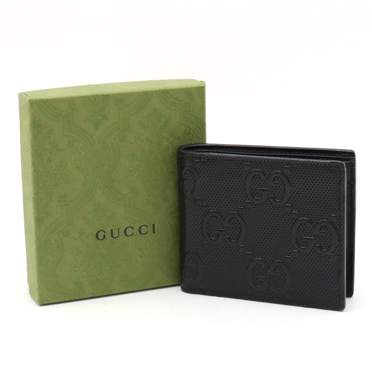 GUCCI Gucci GG Embos Coin Wallet Two Folded Wallet Two Folded Wallet Leather Black Black Silver Gold 625555