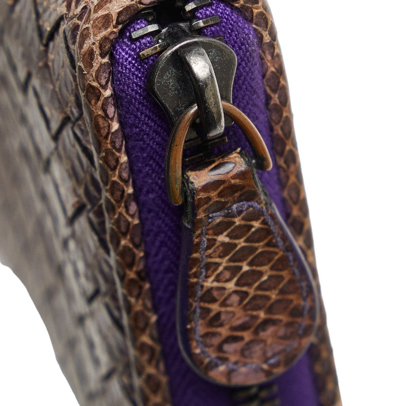 Bottega Veneta Intrecciato Long Zip Wallet in Snakeskin Leather Purple