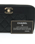 Chanel Mademoiselle Mattress Cocomark Roundfather Long Wallet Black Black Gold  A80969