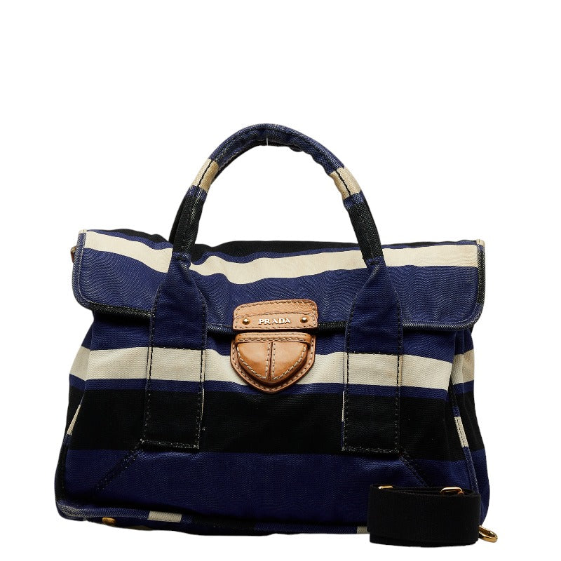 Prada Handbag Shoulder Bag 2WAY Blue Multicolor Canvas Leather Ladies Prada