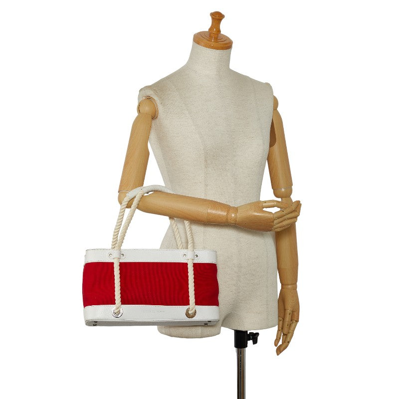 Barbary Nova Check Rope Handle Handbag Red White Canvas Leather  Burberry