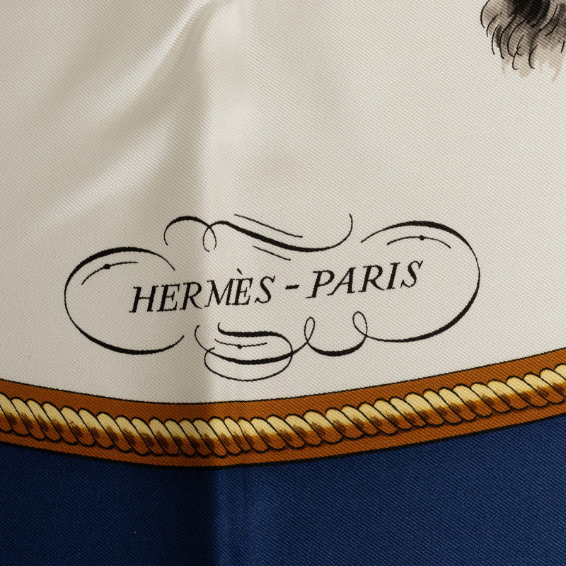 Hermes Carré 90 REPRIE Horse Riding Scenery Scarf Navi Multicolor Silk  Hermes