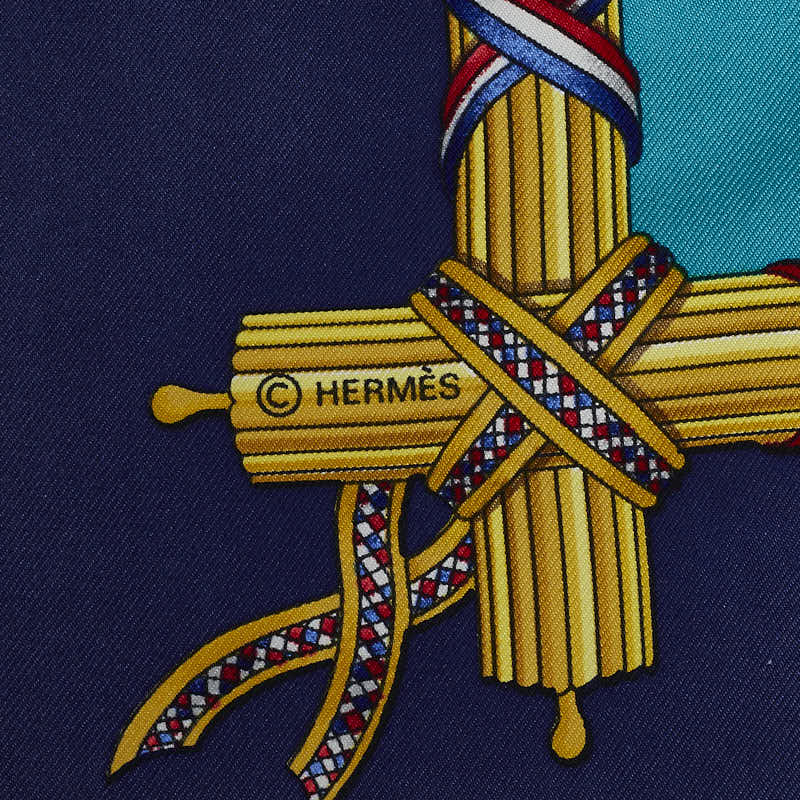 Hermes Carré 90 LIBERTE EGALITE FRATERNITE French Revolution Memorial SCalf Navy Green Multicolor Silk  Hermes