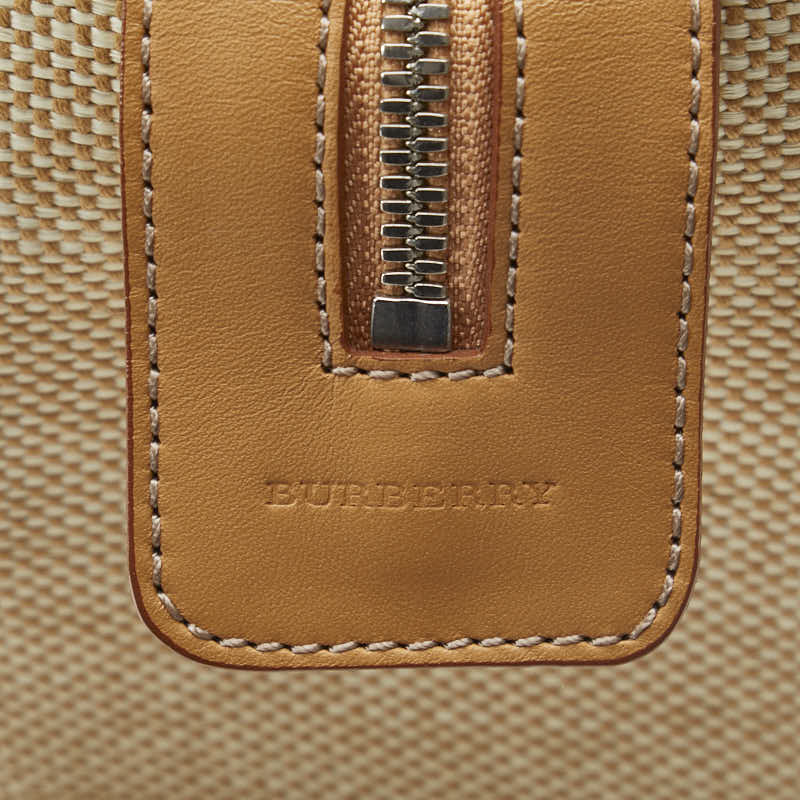 Burberry Nova Check Handbag Mini Boston Bag Beige Raffia Leather
