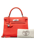 HERMES Kelly 28 in Clemence Leather Orange Silver