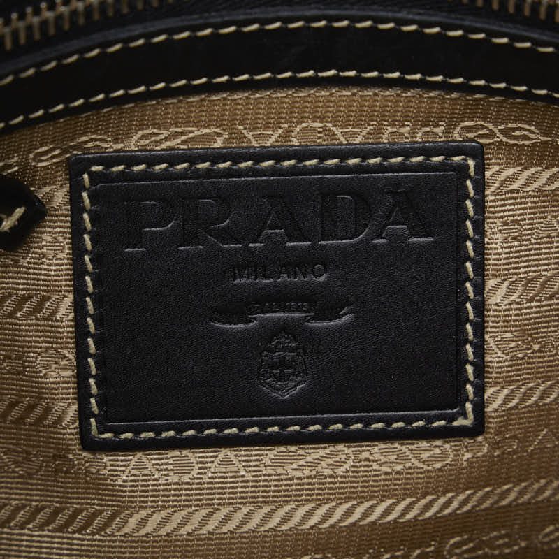 Prada Logo  Slipper Shoulder Bag BT0537 Beige Black Canvas Leather  Prada [Higher] Slipper [Ginseng ]