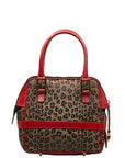Fendi Leopard Handbag Beige Black Red Canvas Leather  Fendi
