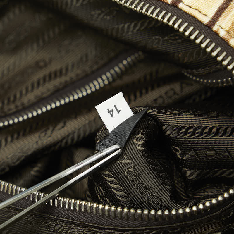PRADA Nylon Tote Bag Geometric Pattern Ladies Brown Black