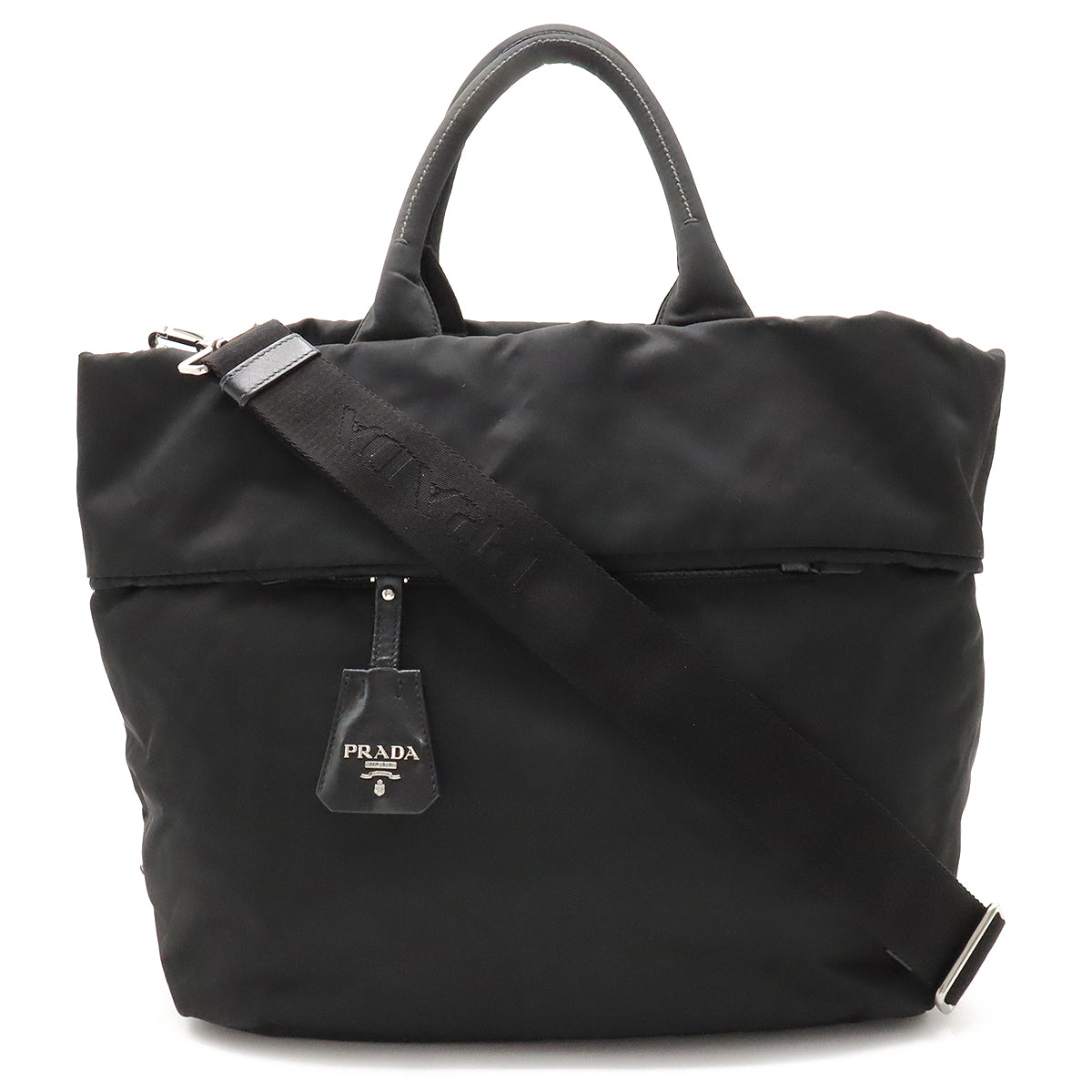 PRADA Prada  Bag Handbag 2WAY Shoulder Bag Reversible Nylon Leather NERO Black Black Silver Gold  BN1959