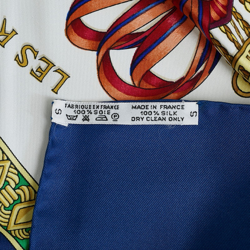 Hermes Carré 90 Horse Ribbon Les Rubans du Cheval carf Blue Gold Silk  Hermes