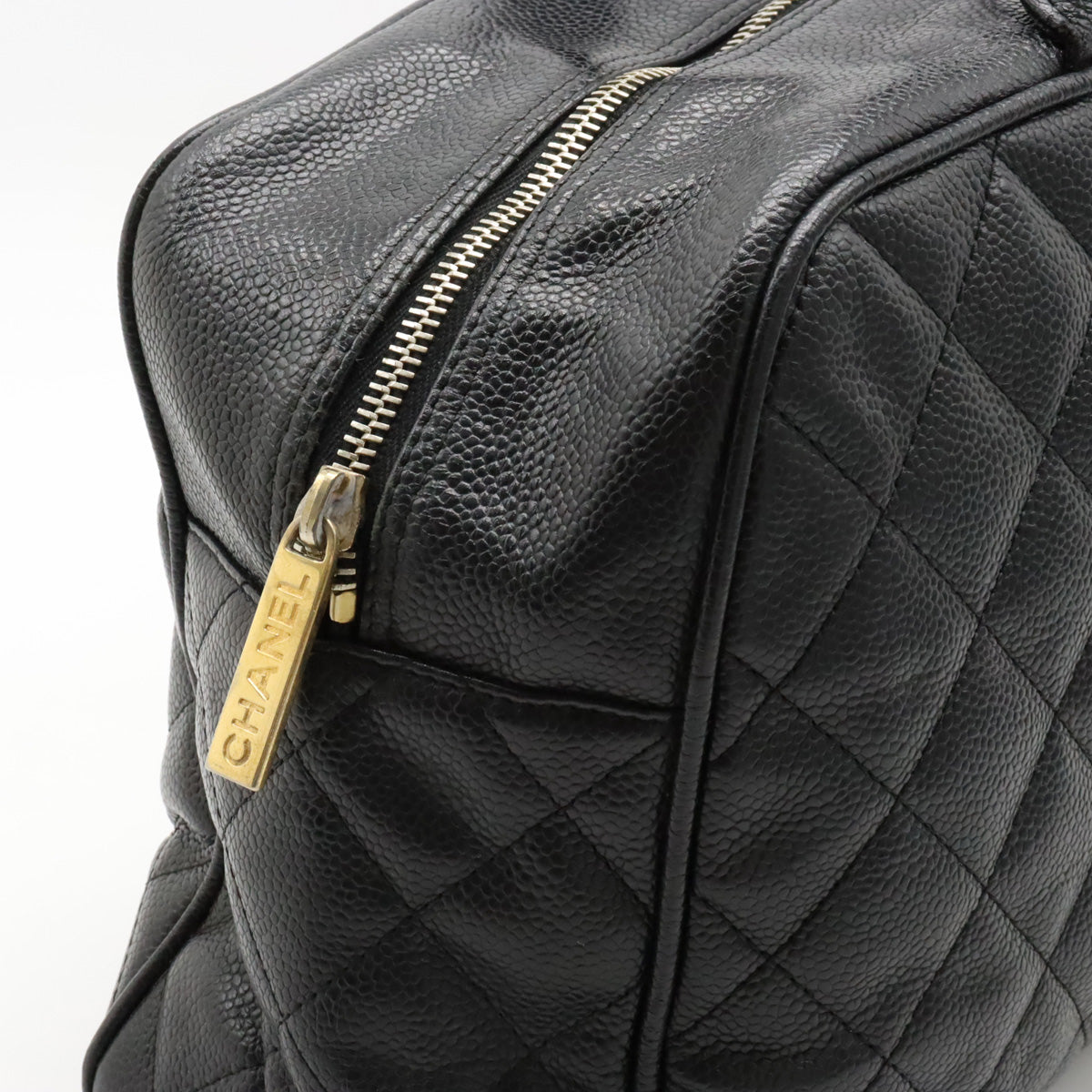 Chanel Mattress Cocomark Handbag Mini Boston Bag Caviar Skin Leather Black Black Gold  A20997