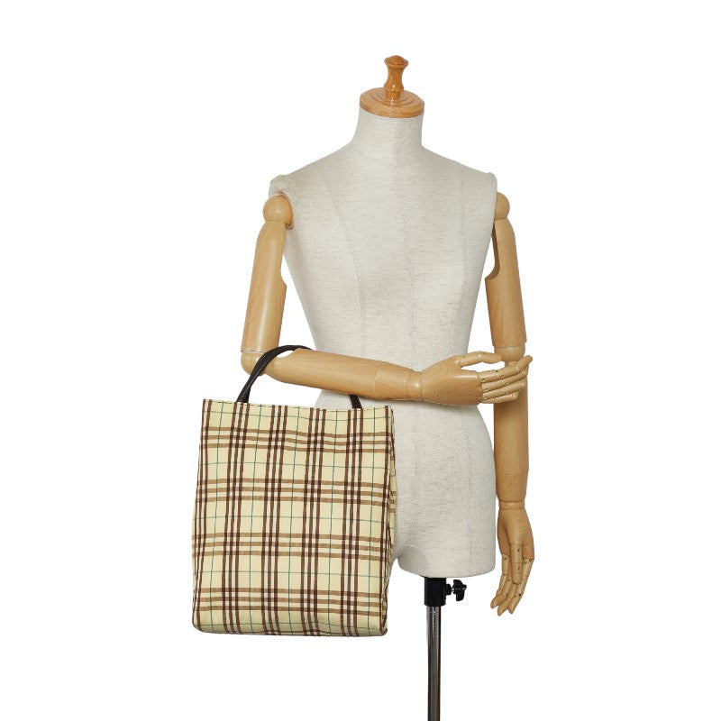 Burberry Check Tote Bag Yellow Brown Canvas Leather