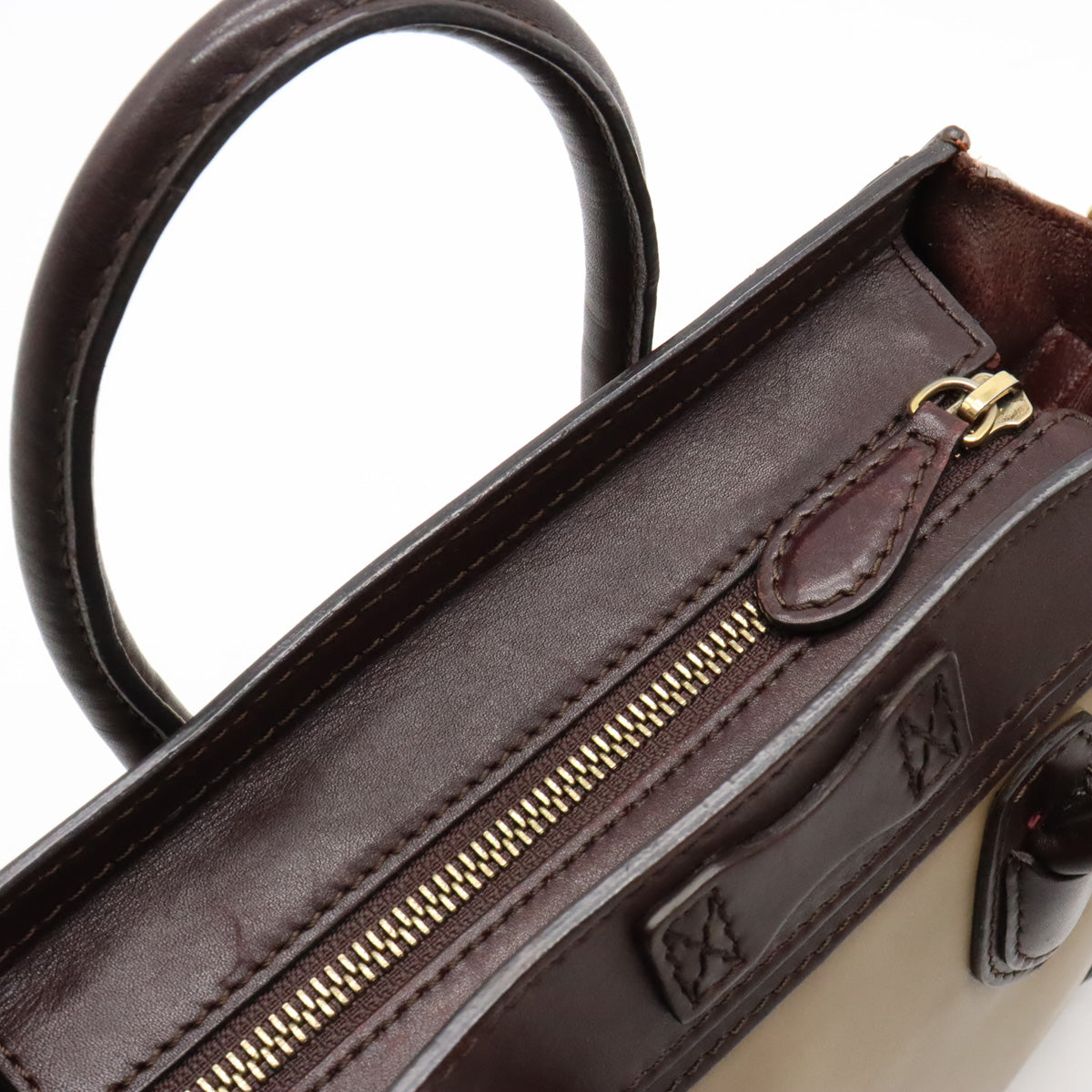 Celine Lagoon Nano per Handbag 2WAY Shoulder Bag Leather Sword Tricolor Beige Brown 168243