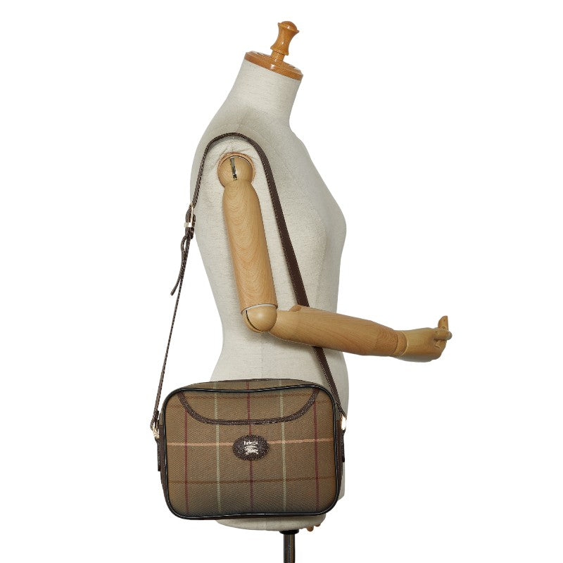 Barbary Check-in One-Shoulder Bag Karki Multicolor Canvas Leather  BURBERRY