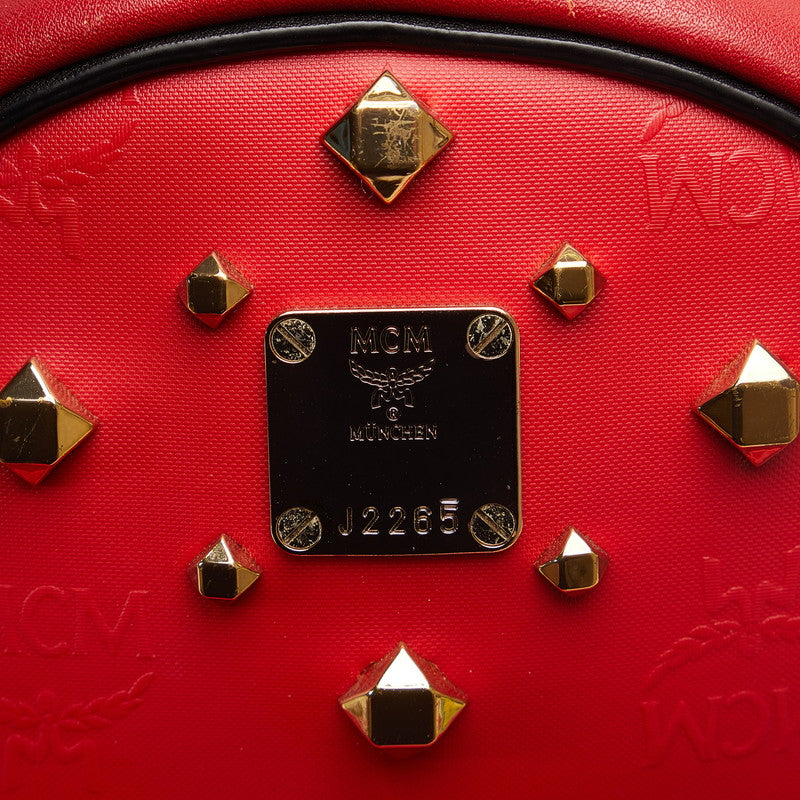 MCM Backpack Studded in Visetos Red Leather Timeless Vintage