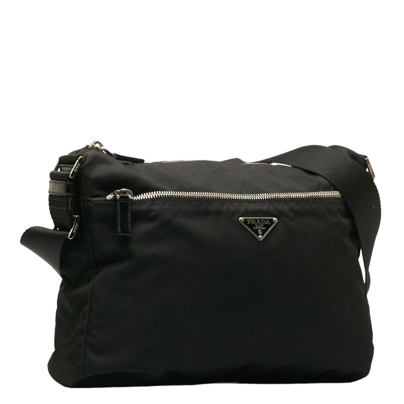 Prada Shoulder Bag Black Nylon Leather Lady Prada