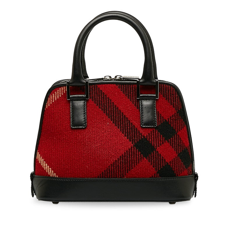 Burberry Check Handbag Red Black Canvas Leather Ladies Burberry