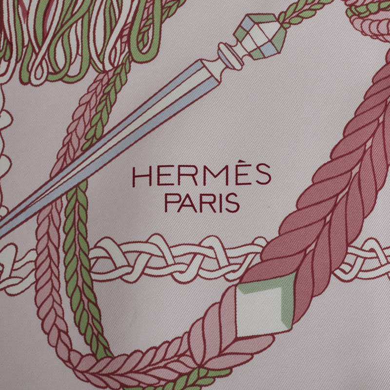 Hermes Carré 90 Le Timbalier Timpanie Sculpture Pink Multicolor Silk  Hermes