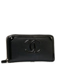 Chanel Cocomark ilver  Round Fassner Long Wallet Black Caviar S Patent Leather  CHANEL