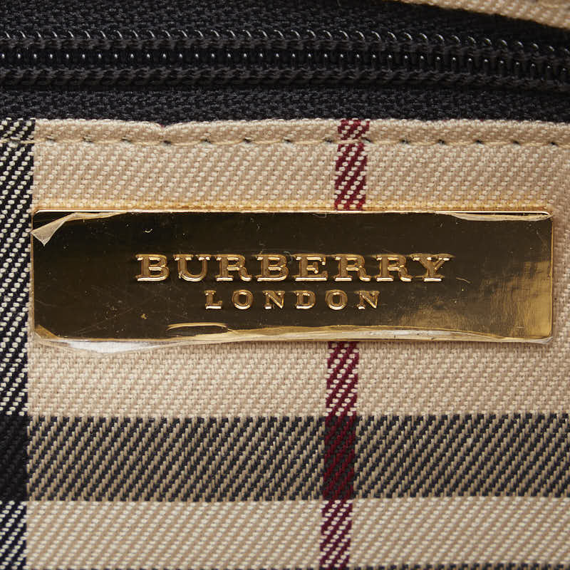 Burberry Nova Check  Handbag Tote Bag Black Leather