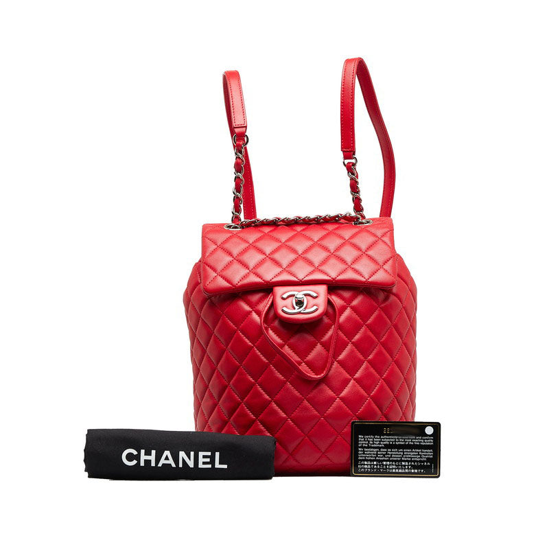 CHANEL MATRASES COCOMARK Silver  Chain Rucksack Backpack Red  S  CHANEL