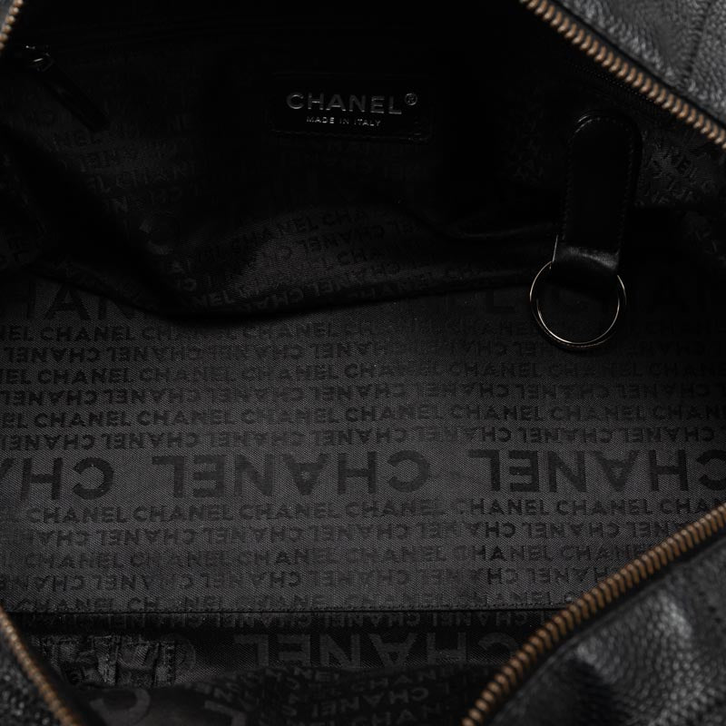 CHANEL Chocolate Bar Logo  Mini Boston Bag Handbag Black Canvas  CHANEL