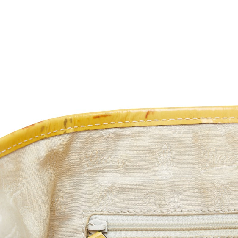 GUCCI Monogram Tote Bag Handbag 211970 Canvas/Patent Leather Beige Yellow