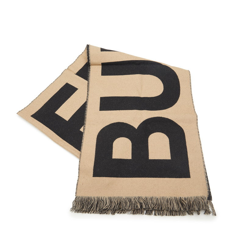 Burberry Logo Scarf Beige Black Wool Ladies