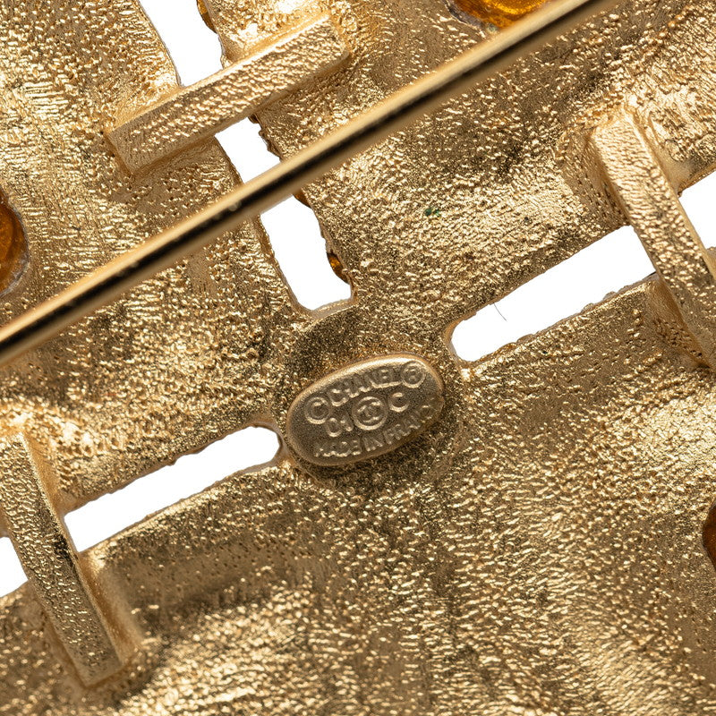 CHANEL Vintage Brooch Clover Rhinestone Gold Plating