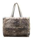 Chanel Coco Mark Handbag Tote Bag Grey Rabbit Fur Suede Women's