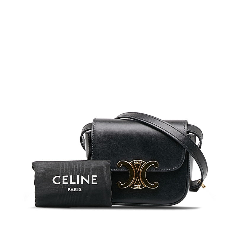 Celine teen trionf mini sliding shoulder bag black leather ladies Celine