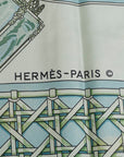Hermes Carré 90 FEUX DE ROUTE Horse Chariot Lantern carf Green Multicolor Silk  Hermes