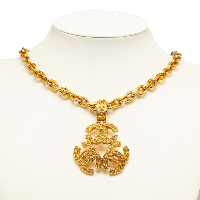 CHANEL Vintage Triple Motif Necklace Gold Plated Ladies