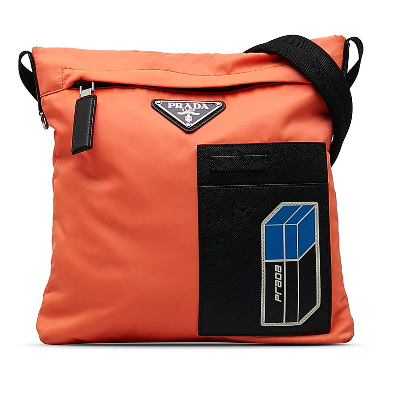 Prada Triangle Logo Plate Sliding Shoulder Bag Orange Nylon Ladies Prada [Ginzo Paris]