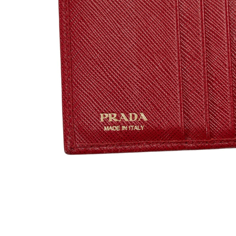 PRADA Prada Sapphiano Three Folded Wallet Leather Red  Frog