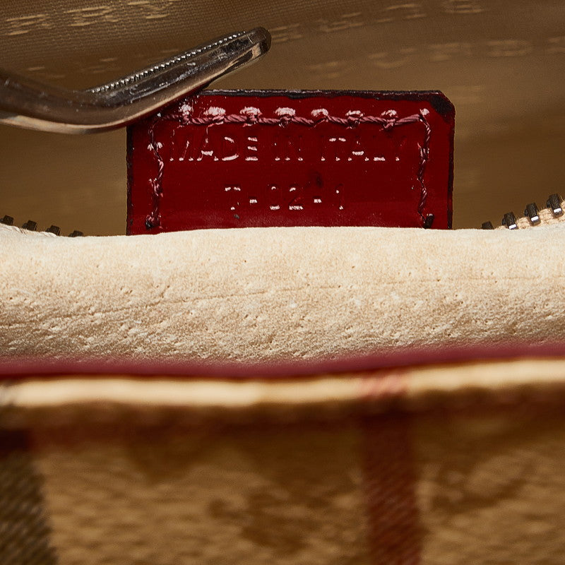 Burberry Nova Check One-Shoulder Bag Handbag Beige Red Leather Ladies