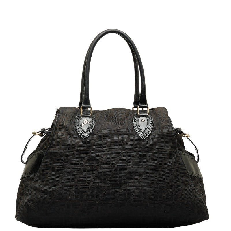 Fendi Zucca Handbag 8BN158 Black Canvas Leather Ladies Fendi