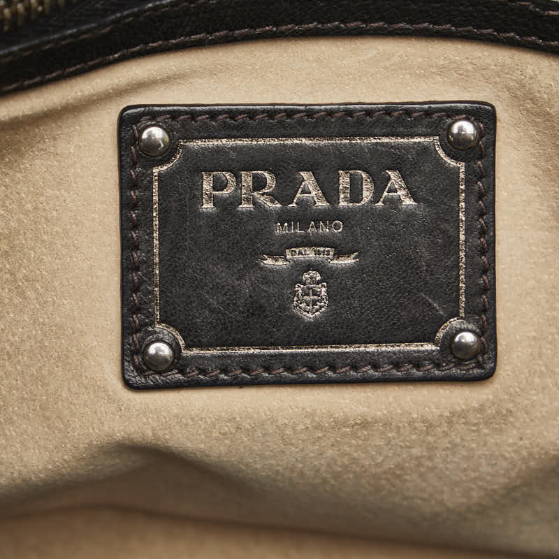 PRADA Oval Handbag in Nylon/Leather Brown Camo BL0688