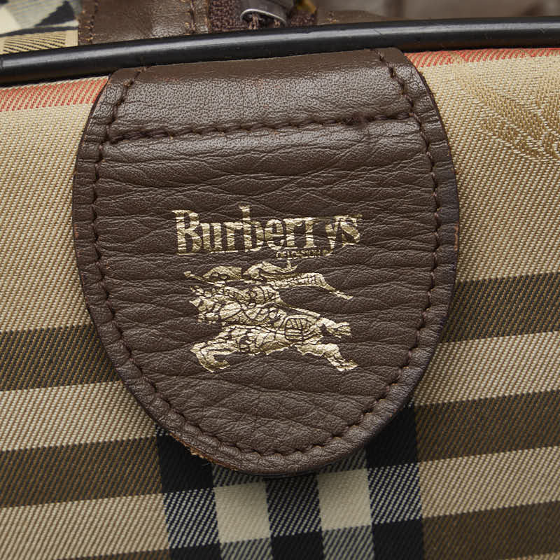 Burberry  Check  Boston Bag Travel Bag Brown Beige Canvas Leather  BURBERRY