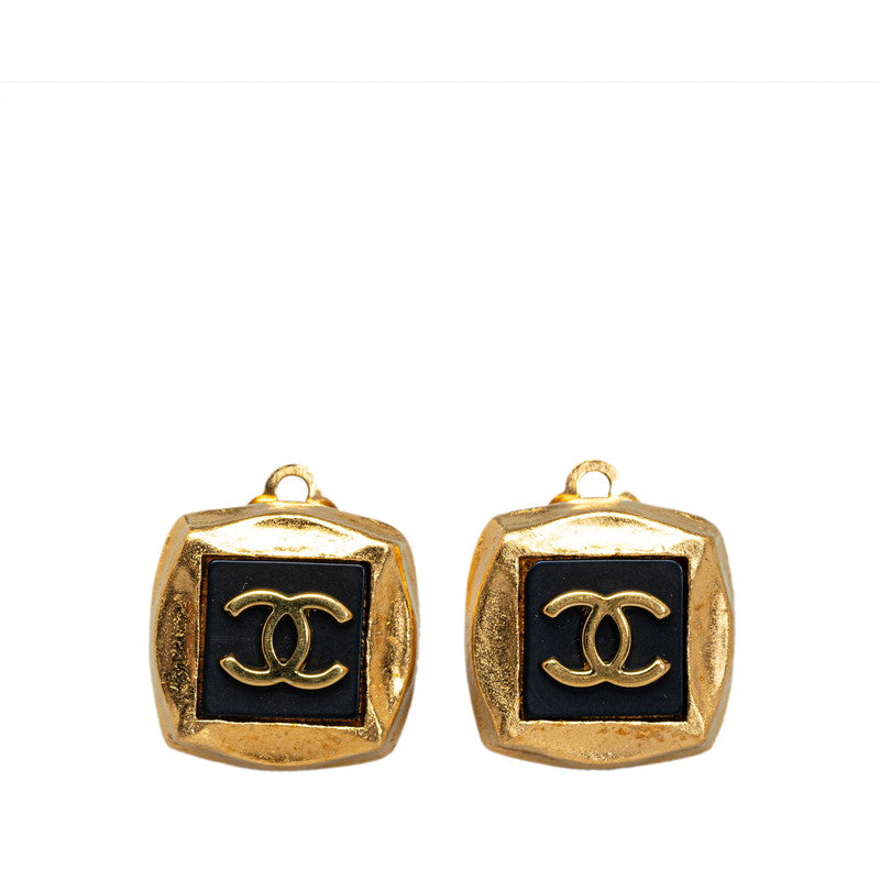 Chanel Vintage Coco Square Earring Gold Black   Chanel